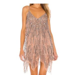 Revolve Naiya Mini Dress in Nude Embellished